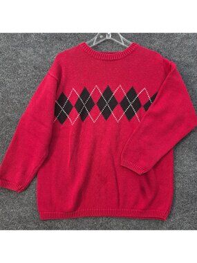 Liz & Co Crewneck Argyle Sweater M Red Ramie Academia Tomato Girl Grandma Layer